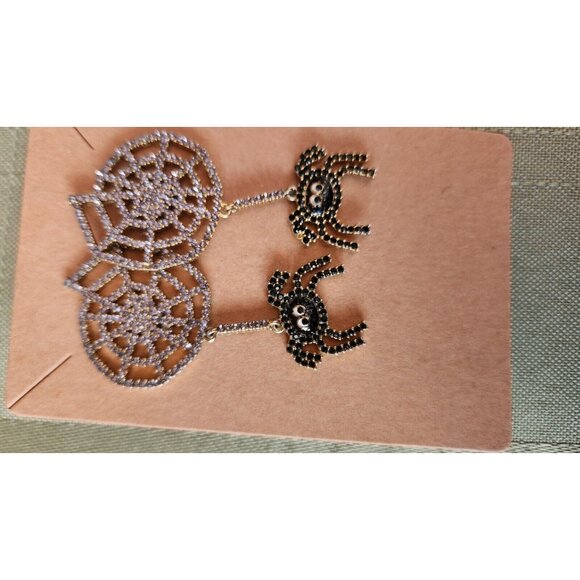 Dangling Baublebar Bejewelled Halloween Spider Web Cute Spooky Autumn Earrings - Picture 5 of 5